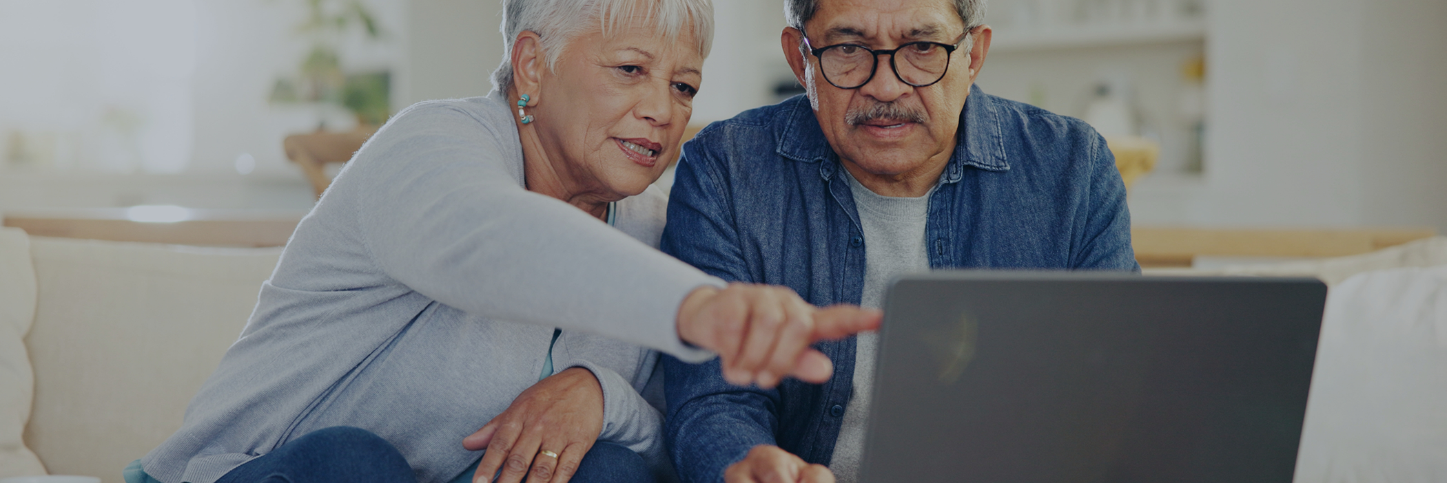Senior couple looking at a laptop